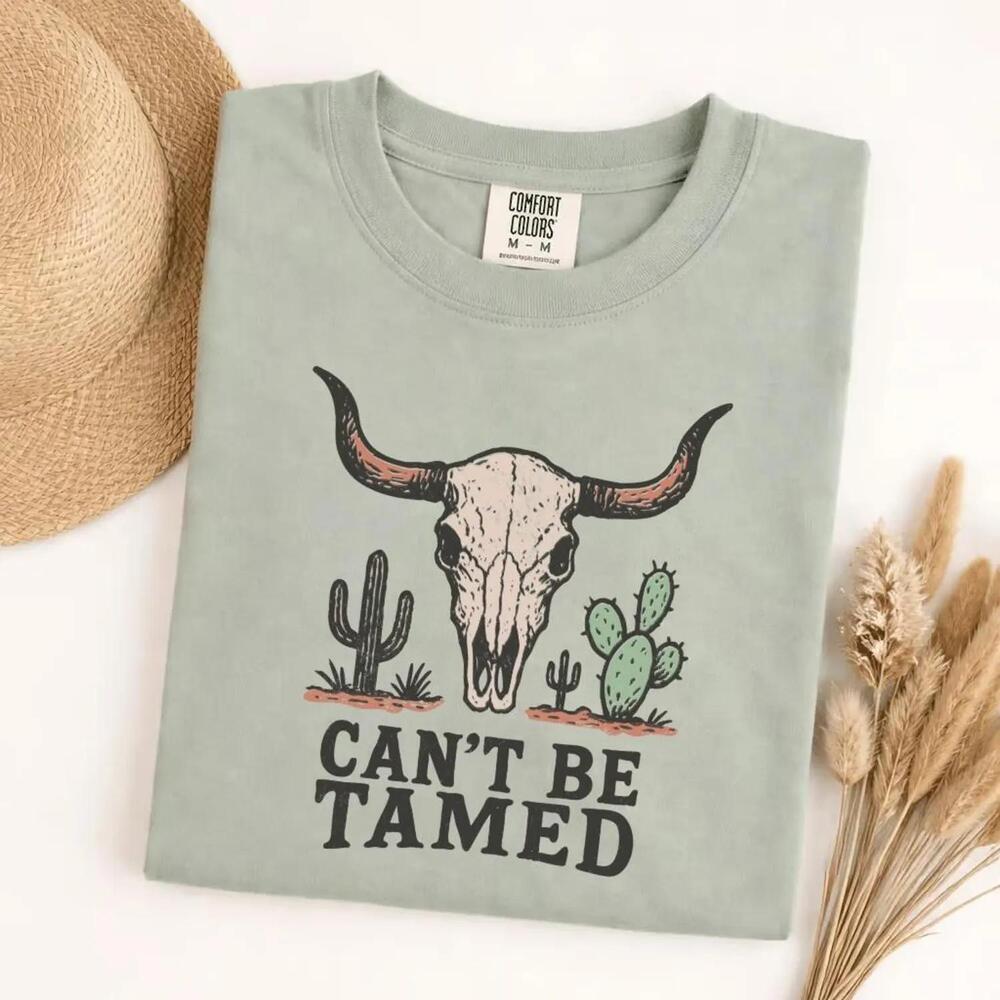 S Can_T Be Tamed T-Shirt Western Skull Graphic Tee